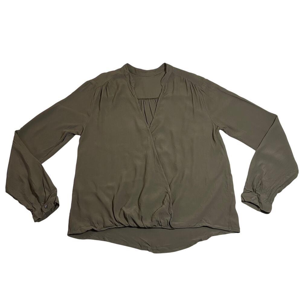 Women's V-Neck Surplice Blouson Top Size M Office Casual Fall Preppy Career
